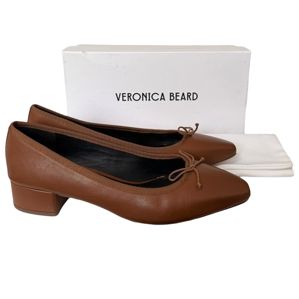 Veronica Beard Cecile Caramel Leather Square Toe Block Heel Pumps Womens 10 EU41